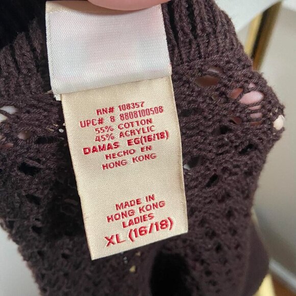 Vintage Open Front Crochet Ruffle Cardigan Size Medium 99s Faded Glory - Picture 8 of 9